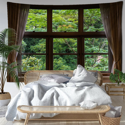 Imitation Window Jungle Scenery Tapestry Wall Hanging Natural Bohemian Minimalist Art Aesthetics Room Home Decor